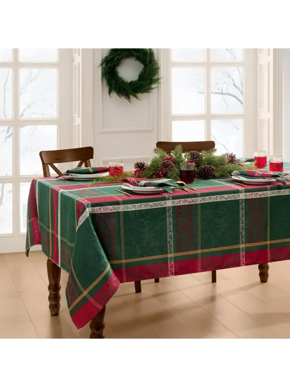 Festive Multicolor Jacquard Tablecloth - Perfect for Holiday Gatherings, 60